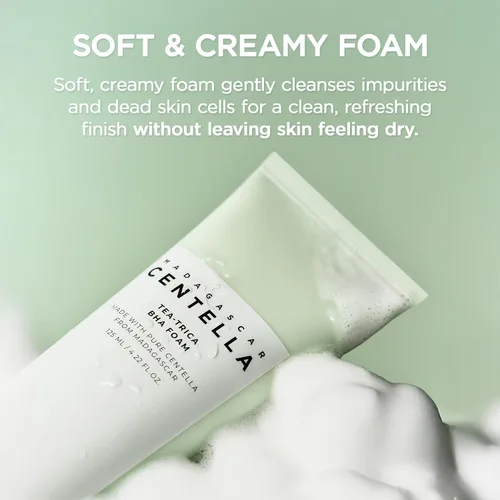 Vista 6 de SKIN1004 Tea-Trica BHA Foam 4.22 fl.oz, 125ml, removedor de maquillaje, limpiador facial coreano con Centella Asiática y árbol de té, limpiador