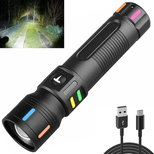 Vista 9 de Linternas LED portátiles de 10000 lúmenes recargables, linterna táctica súper brillante con 6 modos, potente luz con zoom, linterna impermeable