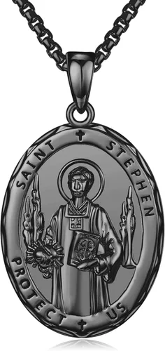 Vista 56 de Collar de amuleto de medalla de San Patrono de plata/oro de 14 39A-St Peregrino-Plata