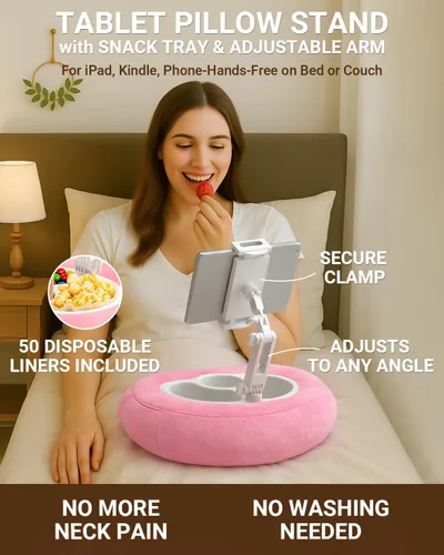 Vista 2 de Soporte de Almohada Kindle para Cama, Soporte Ajustable para Tableta y Teléfono para iPad, Kindle, Sofá – Soportes para Aperitivos y Bebidas, 50