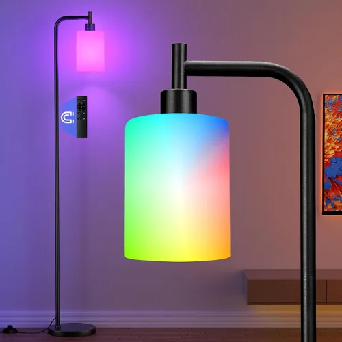 Vista 14 de Ziisee Lámparas de pie para sala de estar - Lámpara de pie con pantalla de vidrio a control remoto, lámpara de pie moderna con bombillas LED