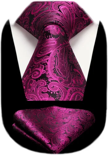Vista 227 de HISDERN Corbatas para hombre, corbata de cachemira y bolsillo cuadrado tejido clásico floral para hombre, corbata de fiesta de boda