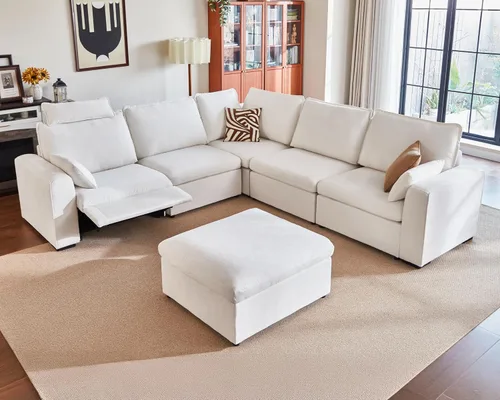 Vista 32 de Sofá reclinable eléctrico de 102.8 pulgadas con reposacabezas, sofá reclinable modular Cloud de gran tamaño con mesa, cajón de almacenamiento