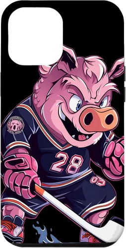Vista 6 de iPhone 15 Pig Ice Hockey Player Hockey Stick Goalkeeper Case