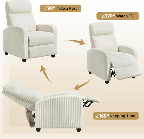 Vista 4 de Yaheetech Silla reclinable de pana con pushback de 2 asientos, silla de sala de estar con cojín de asiento grueso y respaldo, silla reclinable