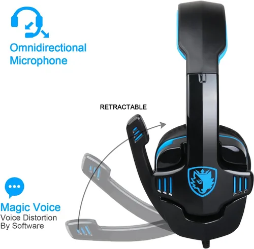 Vista 3 de LIMUSIC Azul G4000 Profesional Audífonos con salida 3,5 mm para PC estéreo para Juegos con cancelación de sonido, Control de Volumen, micrófono