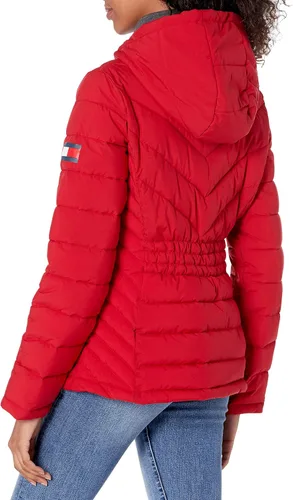 Vista 2 de Tommy Hilfiger Chaqueta acolchada ligera con capucha para mujer con bolsa de embalaje con cordón