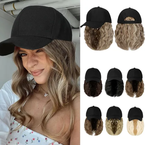 Vista 14 de Peluca de gorra de béisbol para mujer, gorra de béisbol con extensiones de cabello, gorra ajustable adjunta de 24 pulgadas de largo, ondulada