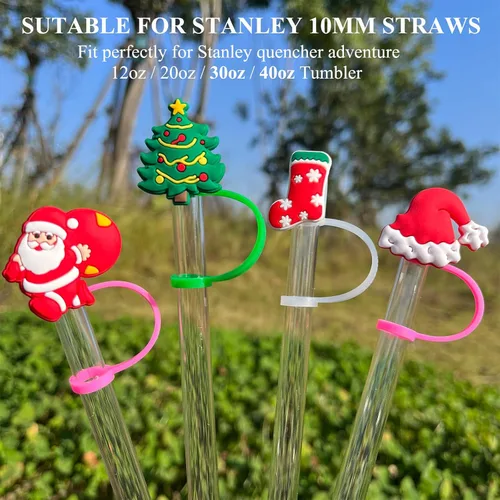 Vista 2 de 4 piezas de adornos para popote de Navidad, cubierta de popote Stanley de Amreich Christmas Stanley, vaso de 30 onzas y 40 onzas con asa, fundas