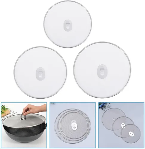 Vista 7 de 3pcs Stainless Steel Fry Pan Splatter Screen, Fine Mesh Oil Guard