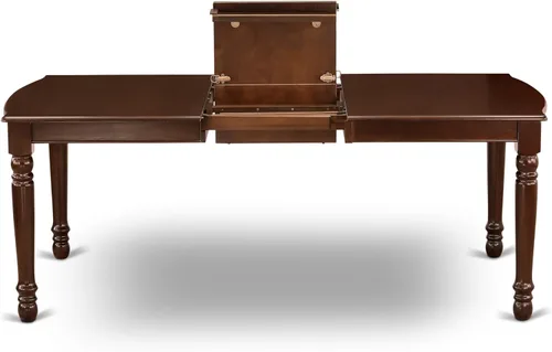 Vista 7 de East West Furniture DONO5-MAH-C - Juego de comedor de 5 piezas para 4 personas, incluye una mesa de comedor rectangular con hojas de mariposa y 4