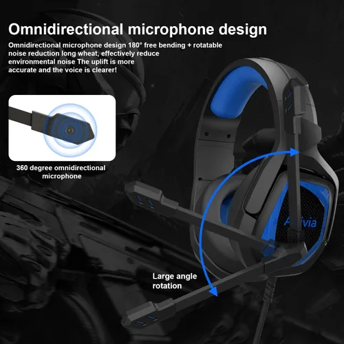 Vista 4 de Anivia MH602 - Auriculares para juegos para PC, PS5, PS4, Nintendo, Xbox One Mac, auriculares estéreo con cable con micrófono de cancelación