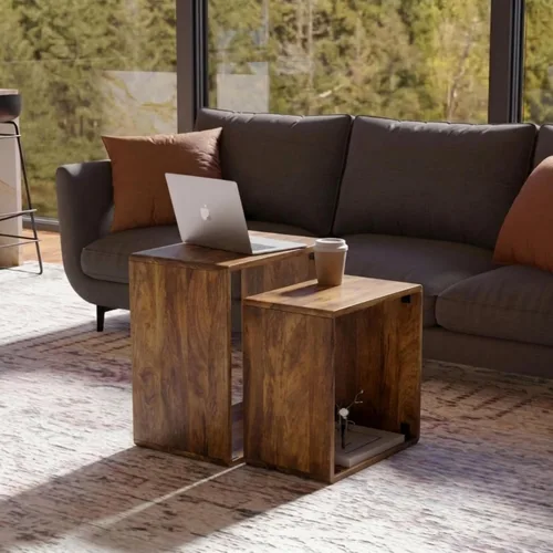Vista 10 de Relso Aurora - Mesita de noche de madera maciza con estante abierto, mesa de noche con acabado negro, mesa auxiliar para dormitorio, sala de estar
