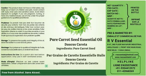 Vista 5 de R V Essential Aceite esencial de semilla de zanahoria pura 5ml (0.169oz)- Daucus Carota