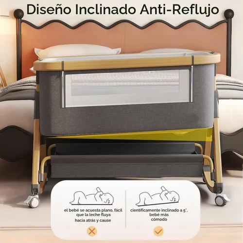 Vista 4 de Moises para Bebe - Moisés para bebé portátil 4 en 1 con ruedas, cómodo colchón y cesta de almacenamiento, moises para bebe de 6 alturas ajustables