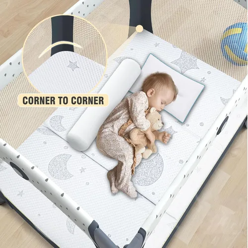 Vista 4 de Colchón triple Pack and Play, colchones Pack N Play con espuma viscoelástica de doble cara, colchón plegable para Pack N Play con funda extraíble