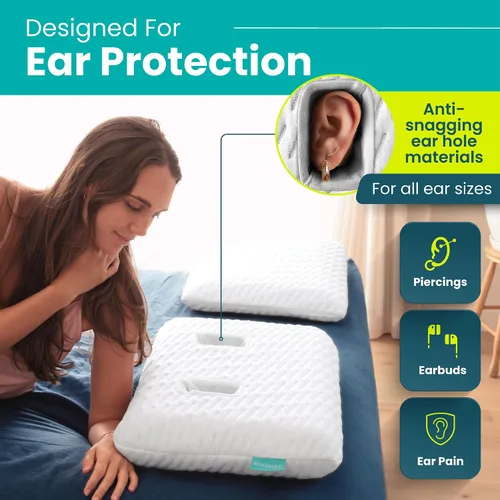 Vista 2 de Almohada para la oreja con orificio para dormir y recuperación Almohada de perforación Diseño ajustable de espuma viscoelástica con orificios