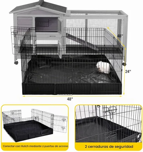 Vista 6 de Aivituvin - Corral para conejos, corral para mascotas, jaula para animales pequeños con forro impermeable - Corral extensible