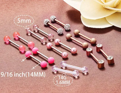 Vista 3 de Prjndjw 8-12 pares de anillos para pezón de acero quirúrgico de 14G y 16G, anillos para lengua de acero quirúrgico, piercing para pezón, diamantes