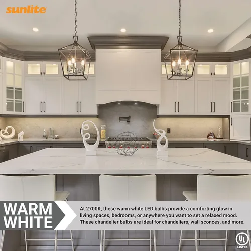 Vista 6 de Sunlite Bombilla LED Edison B11 con punta de torpedo 40302, 5 vatios (equivalente a 60 W), 630 lúmenes, base de candelabro E12, filamento de vidrio