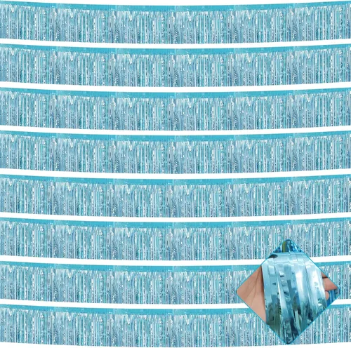 Vista 28 de Paquete de 10 unidades de guirnalda de flecos de papel de aluminio de 10 pies con lentejuelas metálicas, bandera para colgar en la pared, telón