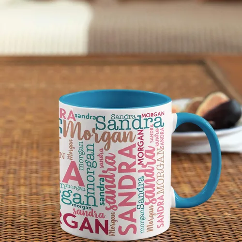 Vista 4 de Tazas de café personalizadas con arte de nube de palabras, 12 colores y 9 fuentes artísticas, 11 onzas. Regalos personalizados para parejas, hombres