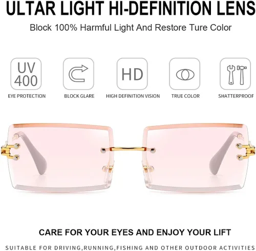 Vista 3 de Lentes rectangulares de sol Dollger, sin marco, cuadrados, ultraligeros, UV 400, a la moda, unisex.