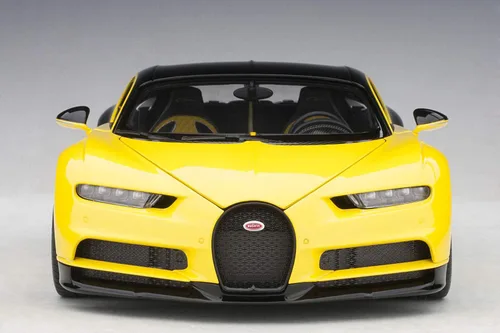 Vista 8 de Autoart Bugatti Chiron Jaune Molsheim Amarillo y Nocturne Negro Modelo 1/18