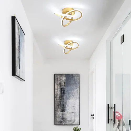 Vista 2 de Lámpara LED para pasillo, moderna lámpara de techo LED dorada de 6000 K, lámpara de techo semiempotrada para pasillo, cocina, dormitorio, entrada