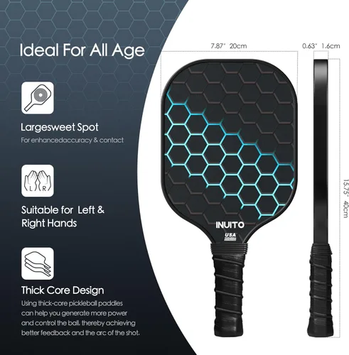 Vista 4 de Juego de 2 palas de pickleball 2026 de 0.63 pulgadas de grosor con bolsa de pickleball grande Sweet Spot Pickle Ball para hombres y mujeres, juego