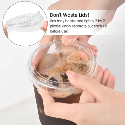 Vista 8 de Tazas de plástico transparentes con fondo redondo y tapas con orificio, 25 juegos, tazas de café helado desechables de 16 oz con tapas sin pajita