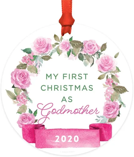 Vista 31 de Andaz Press Adorno de Navidad de madera grabado con láser para aniversario de boda, 1 año juntos, Navidad 2025, pancarta de flores rosas, 1 paquete