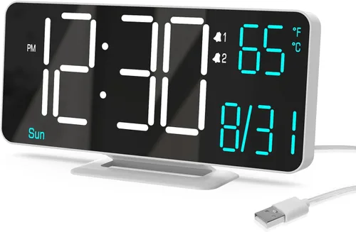 Vista 11 de KOSUMOSU Relojes despertadores para dormitorios, 6.7 pulgadas, pequeño reloj digital negro, LED, reloj despertador de escritorio con atenuación