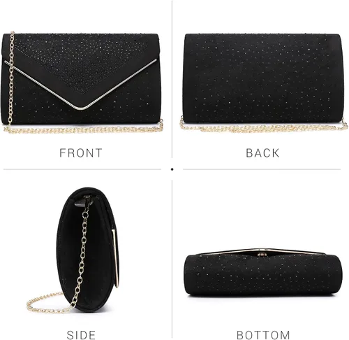 Vista 3 de Dasein Bolso de noche con diamantes de imitación para mujer, bolso de mano de ante sintético, para fiesta, formal, monederos brillantes, cóctel, boda