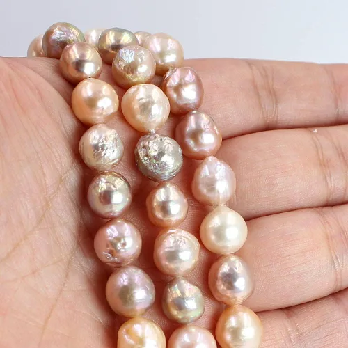 Vista 5 de Joyería Artesanía Natural AA Grado 0.354-0.433 in Redondo Reborn Edison Cultivado Blanco Rosa y Púrpura Mezcla de Perlas de Agua Dulce 15 pulgadas