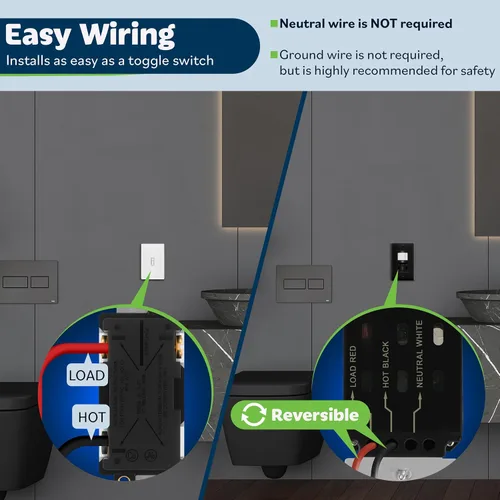 Vista 5 de TOPGREENER Interruptor de luz con sensor de movimiento PIR de ocupación/vacante, función de aprendizaje, no neutro no requiere tierra, 200 W