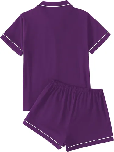 Vista 2 de LYANER Conjunto de pijama para mujer con estampado de corazón, camisa de manga corta con pantalones cortos