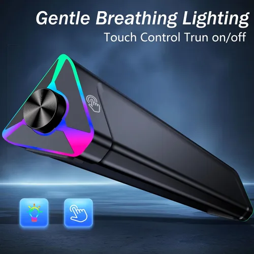 Vista 8 de LENRUE Altavoces de computadora para escritorio, altavoces de PC con un solo USB para alimentación y sonido estéreo, luces táctiles, altavoces
