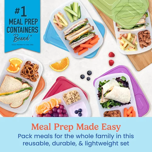 Vista 2 de Bentgo Easyboxes - Loncheras apilables originales - Contenedores de alimentos reutilizables de 3 compartimentos para niños y adultos - Lonchera