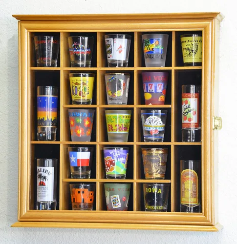Vista 4 de 21 Shot Glass Shotglass Shooter Display Case Holder Cabinet Wall Rack 98% UV Lockable