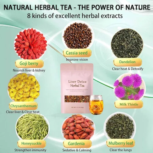 Vista 2 de Té de hierbas para desintoxicación del hígado, té de raíz de diente de león, té de semilla de casia de crisantemo y baya de goji, té para la salud