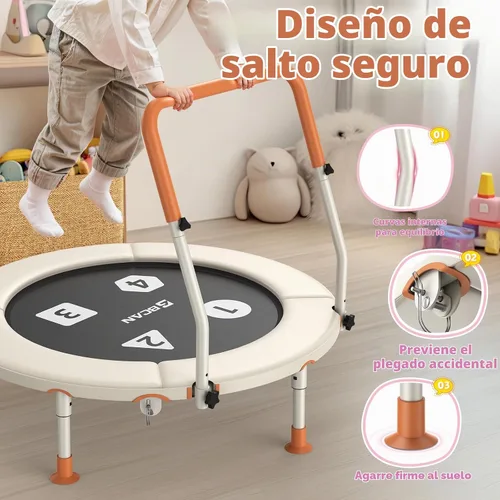 Vista 2 de BCAN BT1 - Trampolín plegable de 36 pulgadas, certificado ASTM, para niños de 1 a 6 años, mango ajustable, almohadilla de seguridad y patas