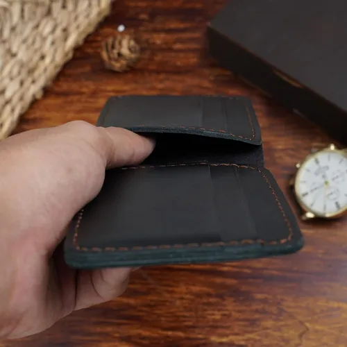 Vista 6 de HATA Black Cowhide Full Grain Leather Bifold Wallet For Men With RFID Blocking Minimalist Front Pocket Security Passcase And Durable Extra Capacity