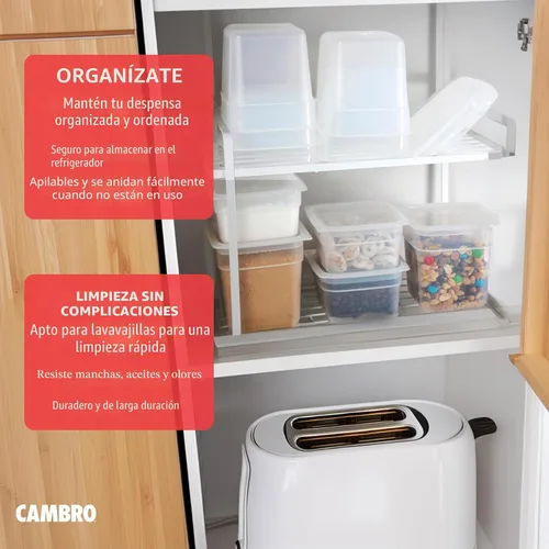 Vista 5 de Cambro - Recipientes de almacenamiento de alimentos con tapas, translúcidos (seguros para microondas y sin BPA), contenedor de almacenamiento