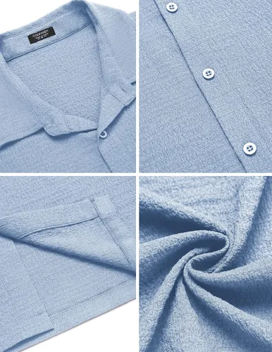 Vista 6 de COOFANDY Camisa casual de manga corta con botones para hombre, camisa de playa con textura de verano