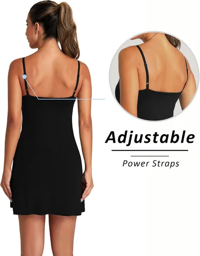Vista 4 de OVRUNS Vestido de tenis para mujer con brasier y pantalones cortos integrados, vestido atlético con bolsillos, vestido de golf para entrenamiento