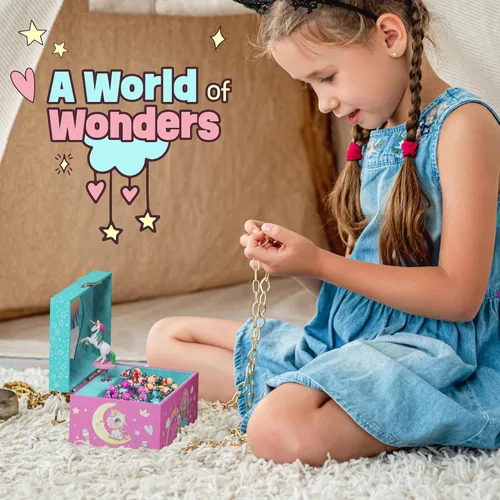 Vista 2 de Pretty Me Joyero musical de unicornio para niños, regalos de unicornio para niñas pequeñas, niños pequeños, de 3 a 8 años, el mejor regalo