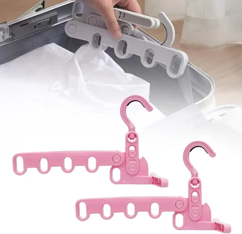 Vista 9 de 2 perchas plegables de viaje, colgador de ropa plegable portátil con 5 agujeros, colgador de ropa montado en la pared, estante de secado plegable