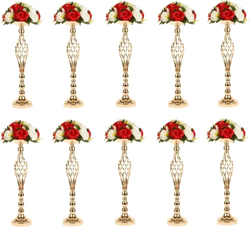 Vista 10 de Candelabros de metal dorado para candelabros de boda, jarrones, flores, jarrones, 2 uds
