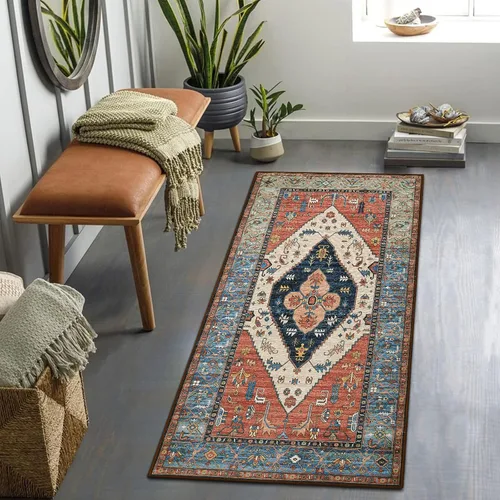 Vista 21 de Beeiva Alfombra bohemia lavable de 2 x 3 pulgadas, tapete ultra fino para puerta de entrada interior, tapete antideslizante para puerta delantera